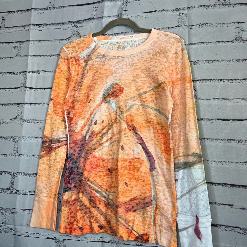 Before + Again Orange Red Graphic Long Sleeve Crew Shirt True to Size Women’s S - Picture 6 of 15